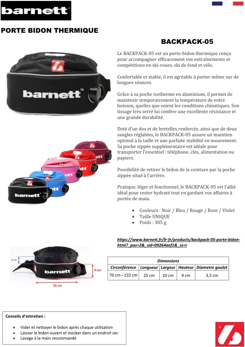 Barnett BACKPACK-05 Sac Ceinture Porte bidon, Bleu