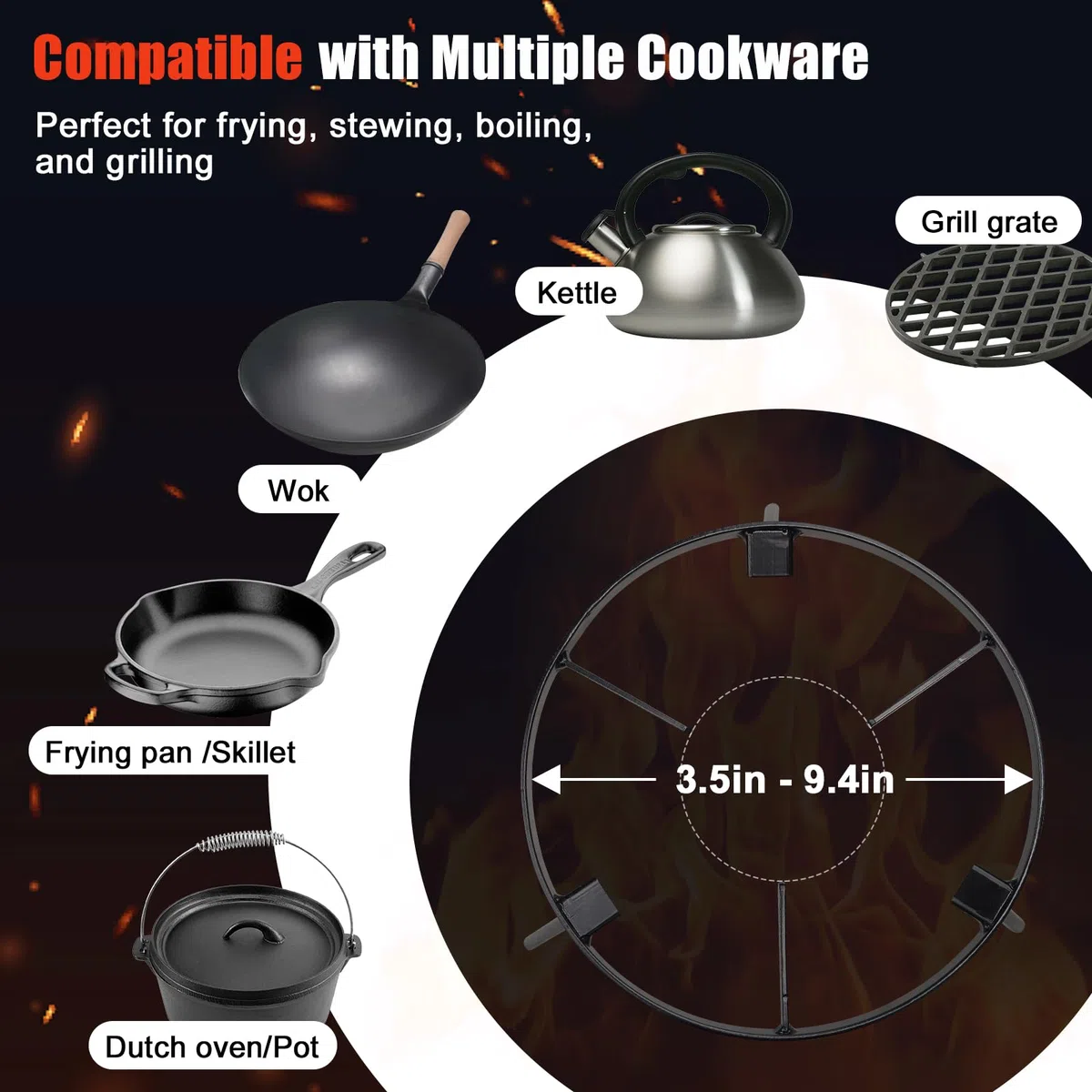 Trépied pour feu de Camp pour la Cuisine – Équipement de Cuisine pour feu de Camp, Support de Foyer extérieur, trépied de Camping Portable en Fonte pour Four hollandais, Barbecue, Chalet, Foyer