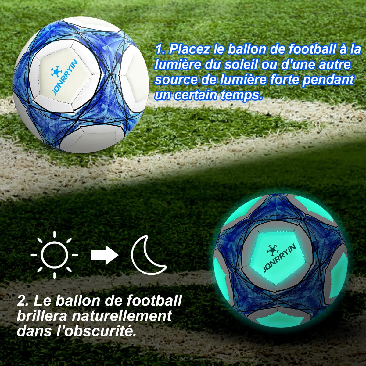 JONRRYIN Ballon de Football en Fluorescence, Ballon de Football Lumineux, Officielle Taille 5, Ballon De Foot pour Enfants et Jeunes et Adulte Ballon de Match de Football avec Pompe
