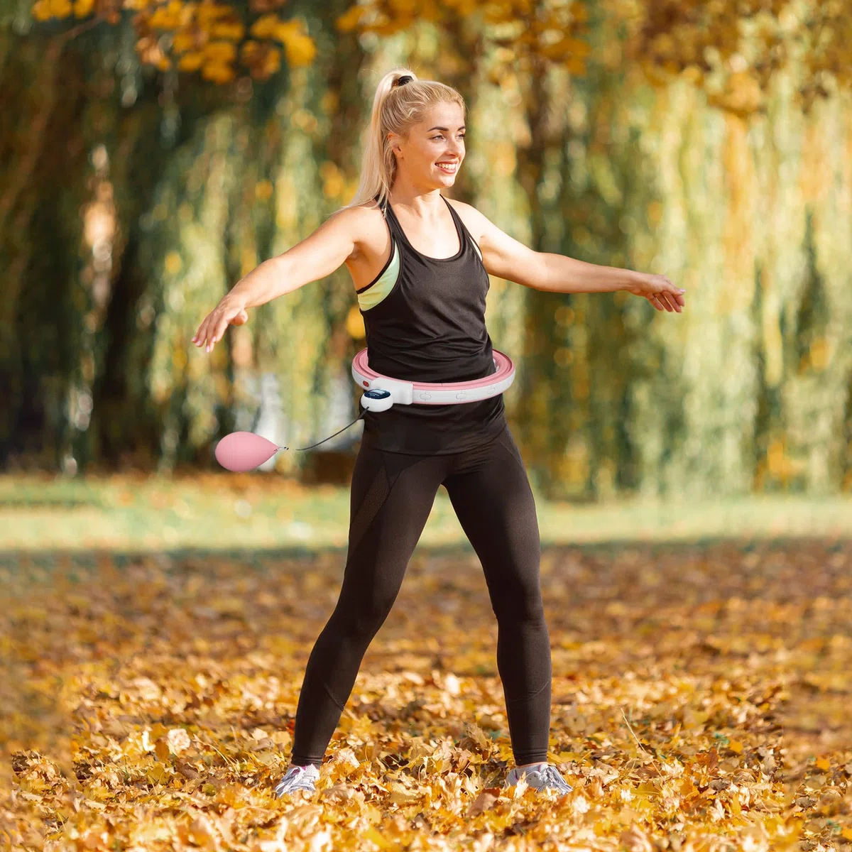 SPORTNOW Hula Hoop, Cerceau Hula Hoop Fitness avec Picots de Massage, Ajustable de 76 à 113 cm de Tour de Taille, 16 Segments Amovibles, Fitness