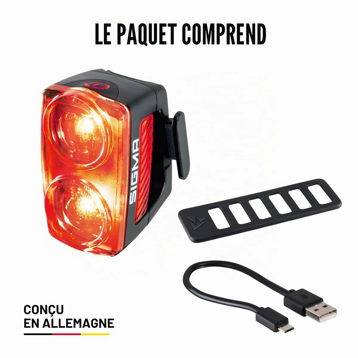 SIGMA Feu Arriere Velo Buster RL 150 Lumiere Velo Arriere avec Fonction Feu De Stop & Cinq Modes D'éclairage | Feu Vélo LED avec 2000m de Portée Jusqu'à 20h D'éclairage| Feu Arrière Vélo