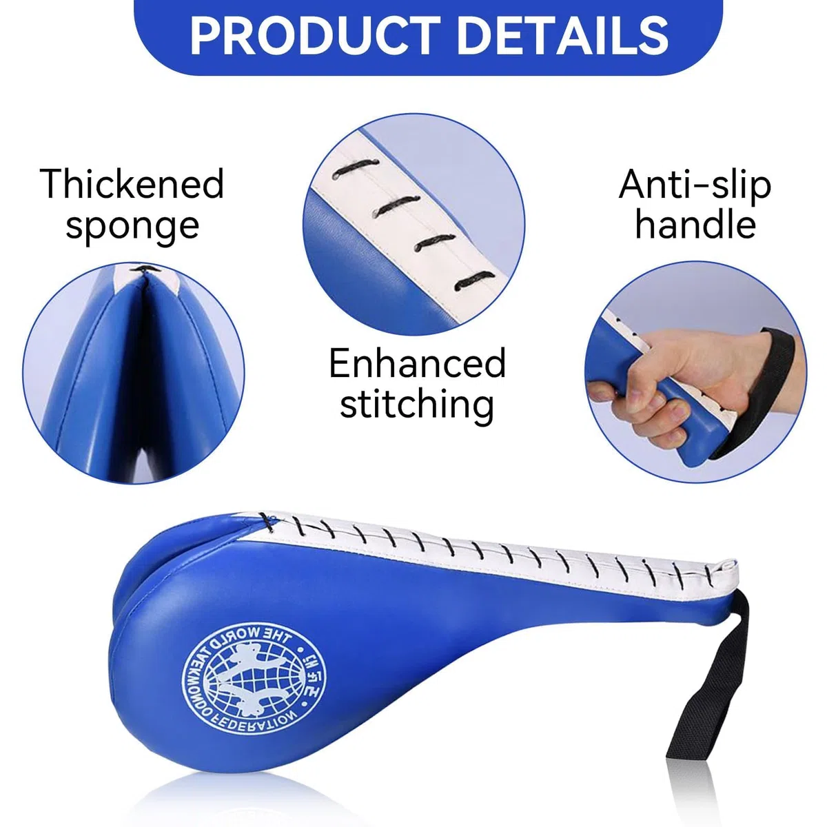 HERCHR Tapis de Kickboxing en PU, 38x19x5cm/15x7,48x1,96 po Coussinets de Frappe de Taekwondo Cible de Frappe Double Taekwondo Cible de Pad de karaté, Kickboxing, Taekwondo Kwon-Do (Bleu)