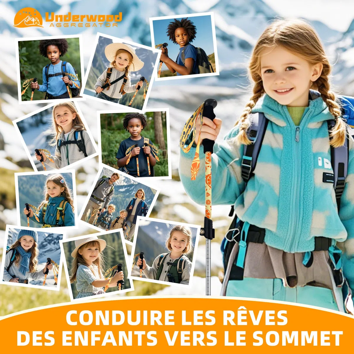 Bâtons de randonnée Pliables pour Enfants – Bâtons de randonnée légers et réglables en Aluminium pour Enfants, Design rétractable pour la randonnée/Ski (6 à 12 Ans)
