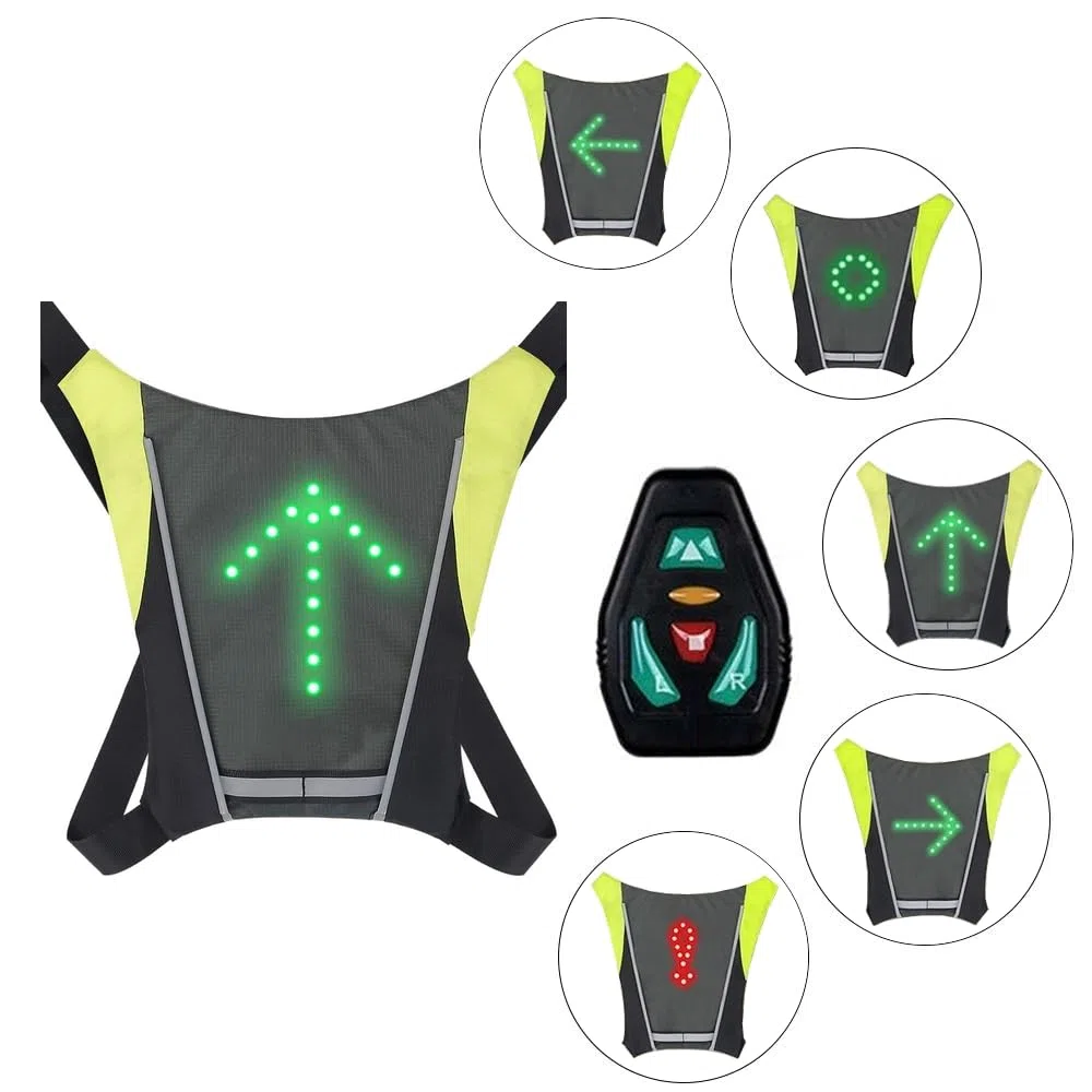 Gilet Dossard à 48 LEDs Clignotant réfléchissant avec Signalisation de Direction pour Vélo et Trottinette. Télécommande et Rechargeable. Vendeur français et Stock en France.