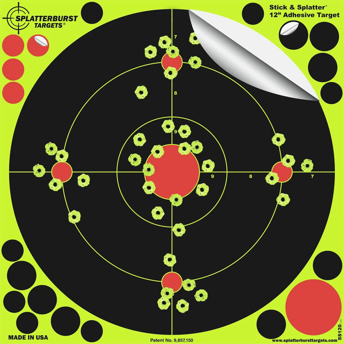 Paquet de 25 – 30.5 cm Adhesif Stick & Splatter Cibles Splatterburst - Les Coups Jaunes Brillants sont faciles à Voir - Rifles -Pistols- Airguns - Airsoft