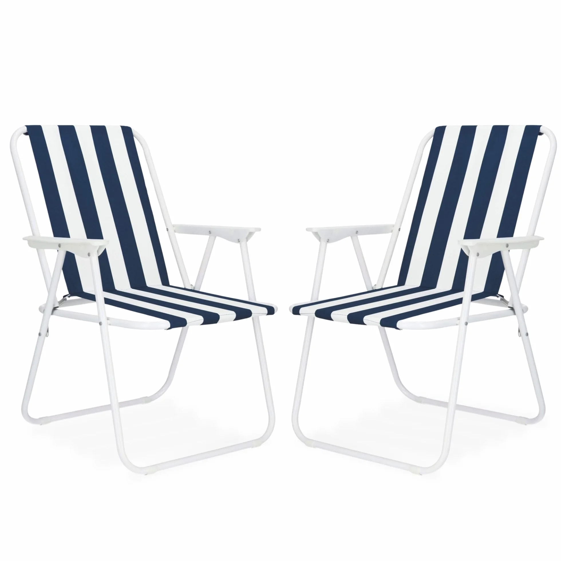 SPRINGOS Lot 2 Chaises de Camping Pliantes avec Accoudoirs – Structure Métal, Charge 100 kg, Ultra-Légères 4,2 kg – Plage Pêche Pique-Nique Jardin – Blanc/Bleu