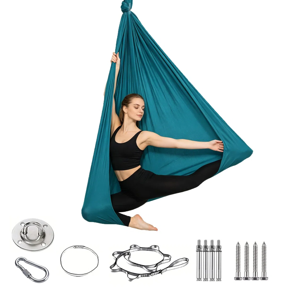 Yoga Aerien équipements de Danse Aérienne 200 KG Ensemble de Yogas Aérien Hamac de Yoga 150 * 280cm,Hamac Exterieur avec Ferrures, Capacité de Charge pour Fitness Musculation Maison
