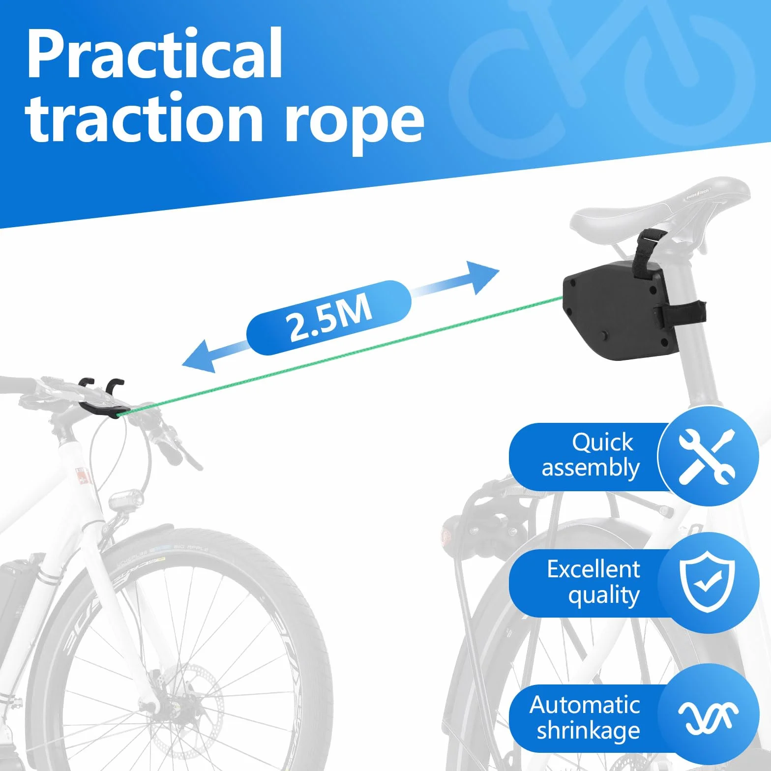 Corde de Remorquage pour Vélo,GuKKK 2.5M Barre de Remorque Velo Enfant,Corde de Tractionde Vélo Rétractabl avec Crochet de sécurité Remorquage Accessoires pour Enfants VTT