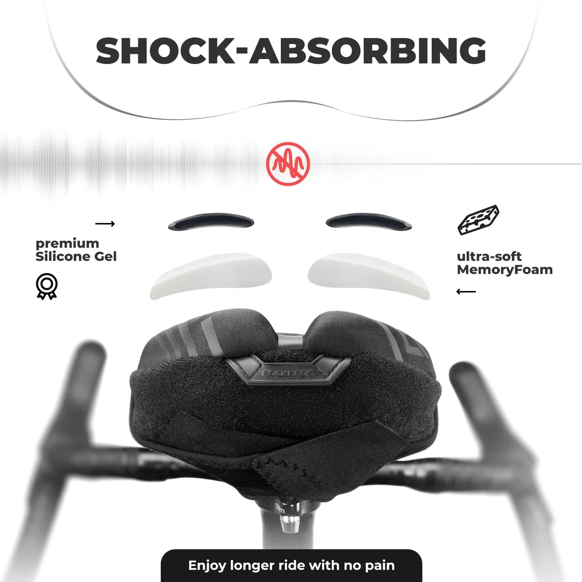 ROCKBROS Coussin de Selle de Vélo Housse en Silicone Souple pour Homme et Femme Siège VTT Respirant Coussin Housse X-L, Noir