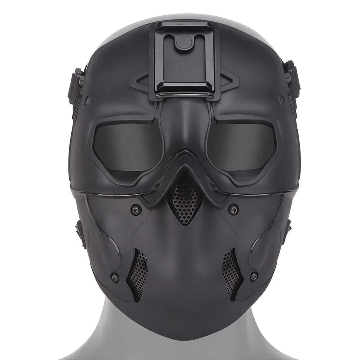 Masque tactique, masque de protection pour paintball avec visière complète en forme de tête de mort pour jeux de tirs, Halloween, cosplay, déguisement, fête - Noir (B)