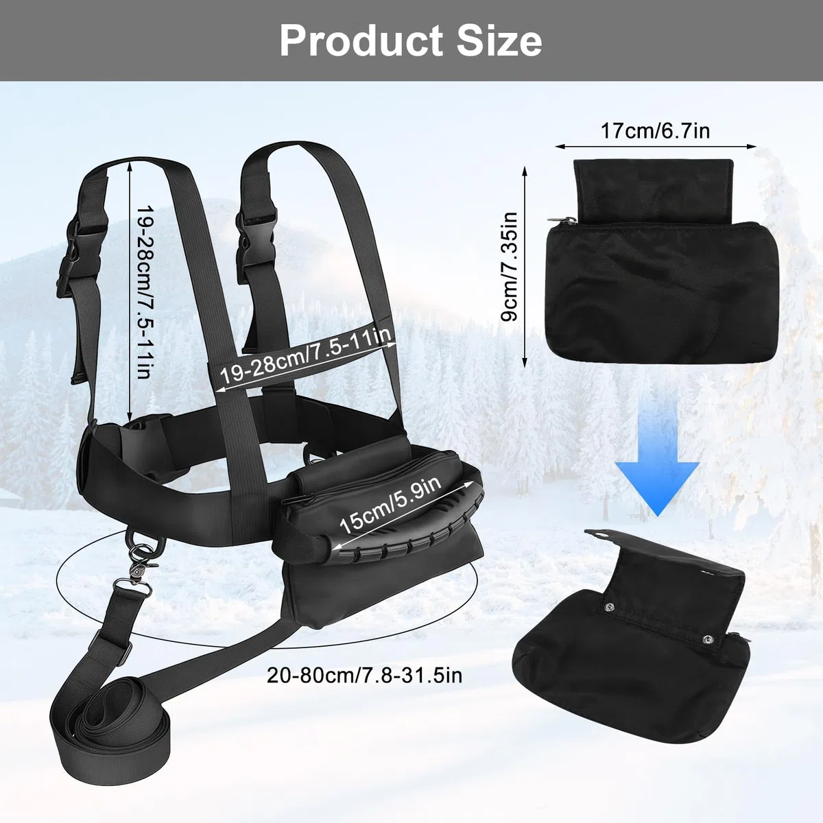 Sangle de ski pour enfant - Aide au transport - Avec laisse amovible et sac réglable - Sangle d'épaule de ski - Accessoire de ski pour débutants