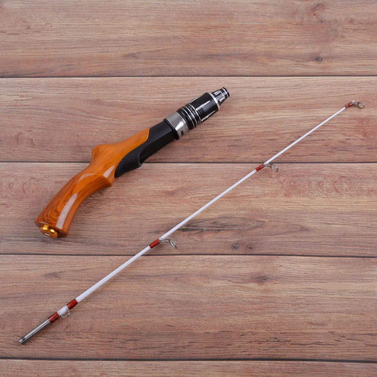 Canne à pêche sur glace Ultraléger Hiver Spinning Pôle de pêche sur glace S'attaquer à la poignée en bois Mini Ice Spinning Rod Outil de pêche