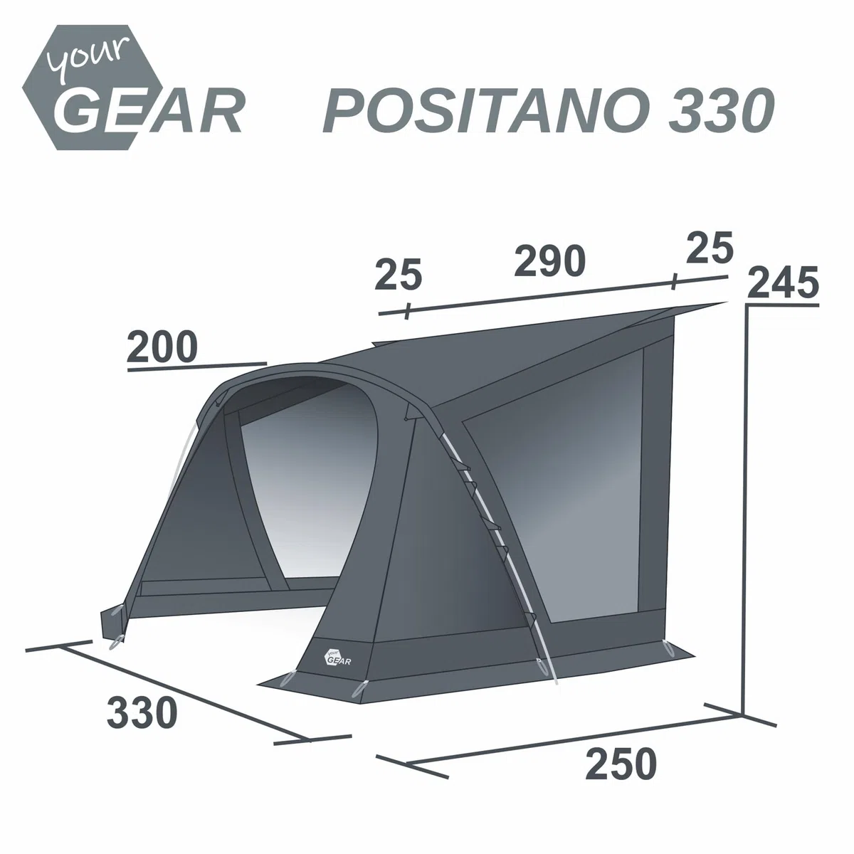 your GEAR Positano 330 - Auvent pour caravane avec 4 fenêtres et grande porte, protection UV 50+ avec tiges en aluminium