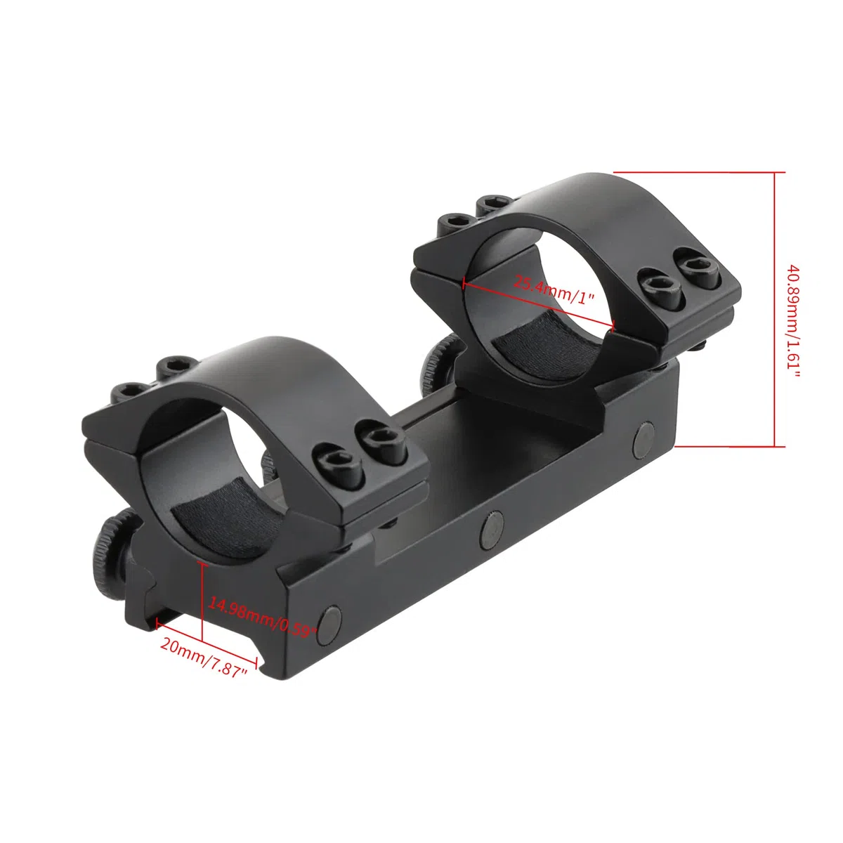 Profile Bas Anneaux Scope - 25.4mm Airsoft Anneaux de Montage Adaptateur en Forme 20mm Weaver/Picatinny Rail Mount