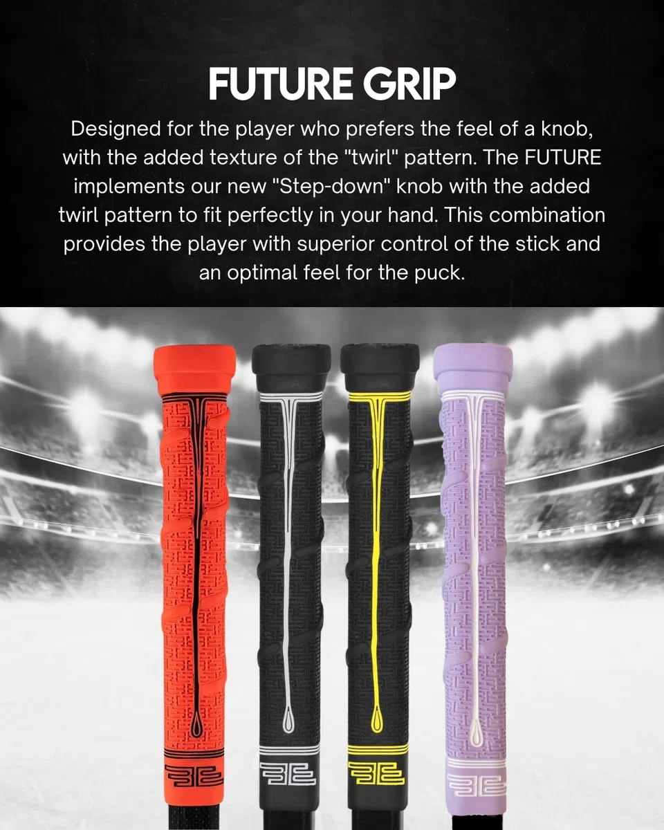 Buttendz Future Rubber Poignée de hockey de rechange – Bouton abaisseur, bouton de joueur à deux niveaux avec tourbillon, s'adapte à toutes les tailles de bâtons pour un contrôle supérieur et une