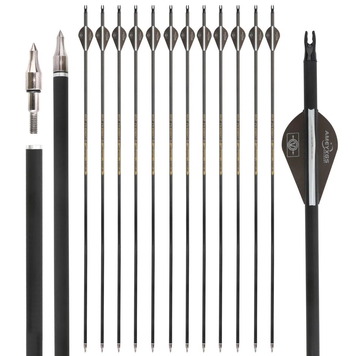 Générique Bogenschießen 100% Pure Carbon Pfeile 32 Zoll Jagd Ziel Praxis Pfeile Spine 300 350 400 500 600 Schießpfeil für Recurvebogen Compoundbogen Langbogen