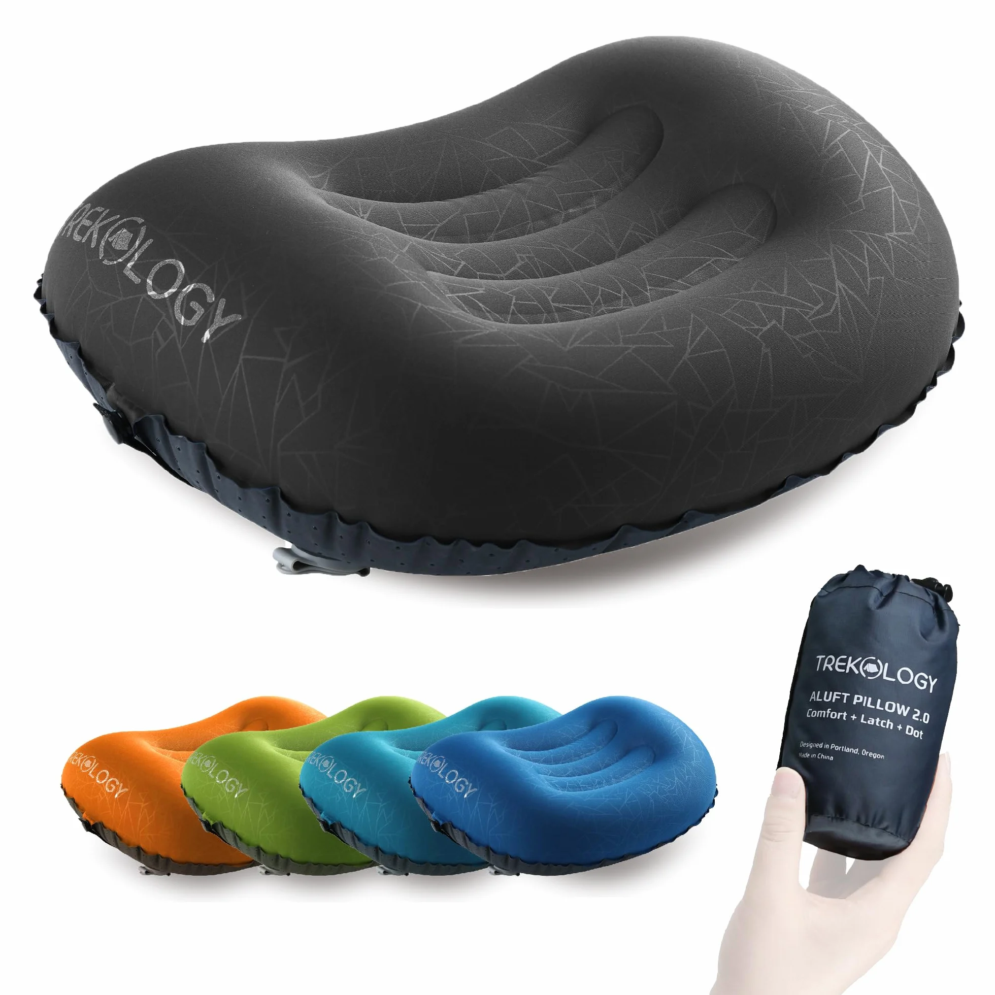 TREKOLOGY Aluft 2.0 Ultralight Gonflable Oreiller Camping - Coussin Gonflable Oreiller pour Soutien du Cou et des Lombaires Pendant Le Voyage, Camping, la Randonnée, Le Trekking - Coussin de Plage