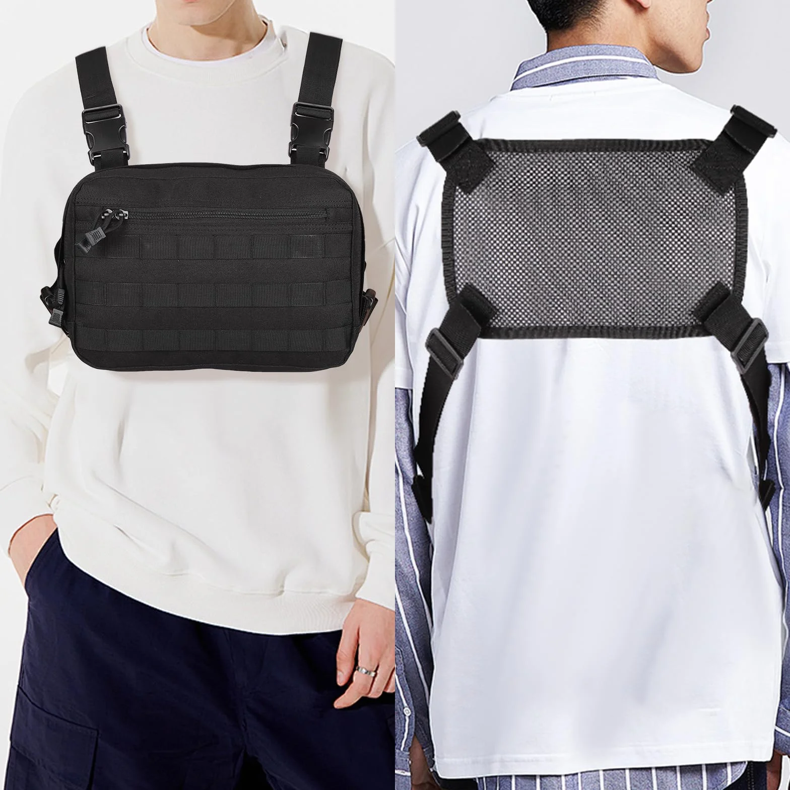 Kyrio Tactical Chest Rig Molle Radio Chest Harness Holder Holster Vest pour Two Way Radio Talkie Walkie Noir (Noir)