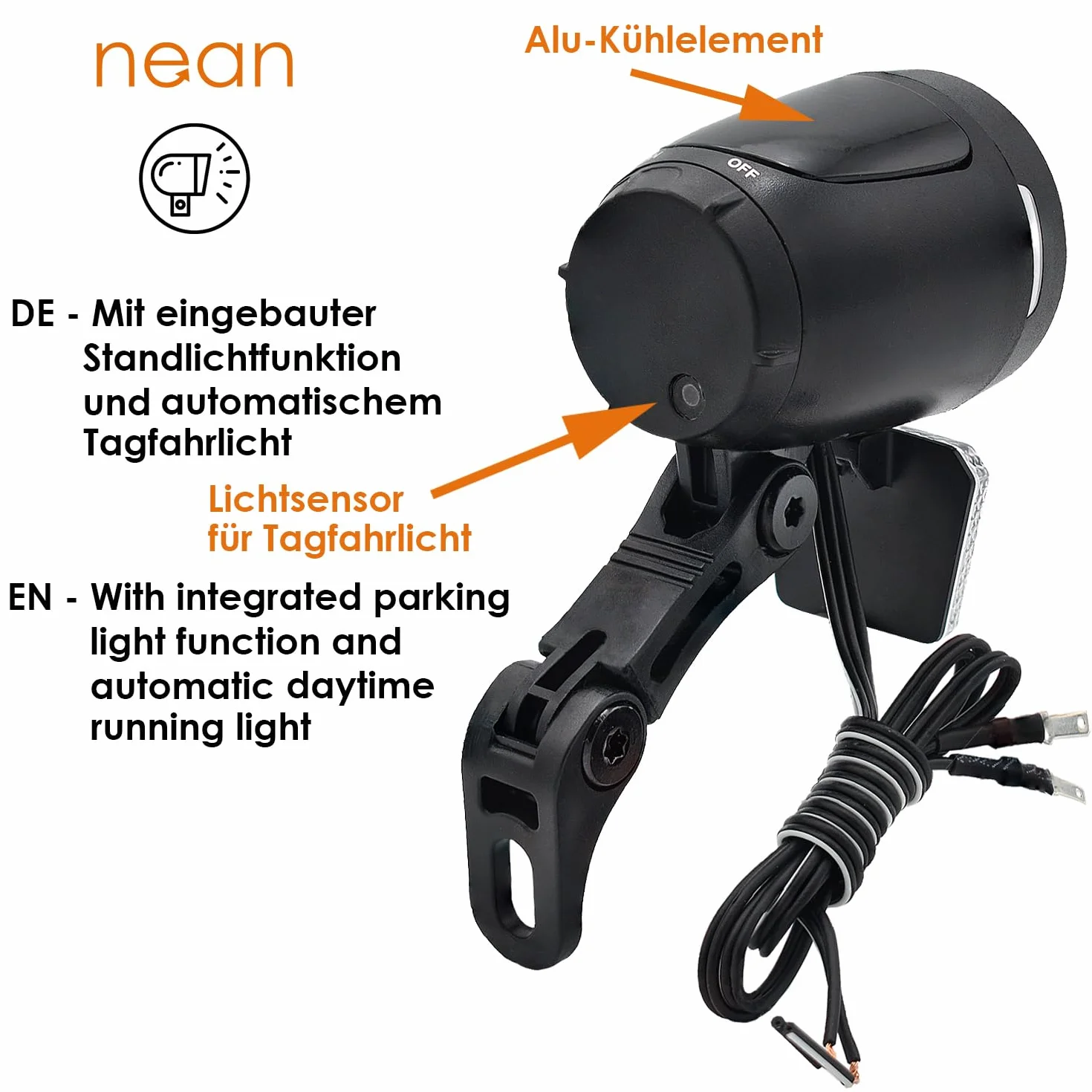 nean Phare avant dynamo pour vélo 90 lux avec feu de position, réflecteur, feu de circulation diurne et homologation StVZO