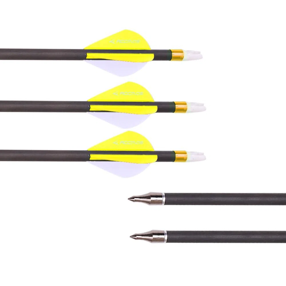 6/12pc Longueur Personnalisée Flèches en Carbone 300/350/400/500/600/700/800 Spine Pointe Amovible 2" Plume en Plastique Flèche de Chasse Flèche de Sport pour Arc Recurve Arc à Poulies Tir à l’Arc
