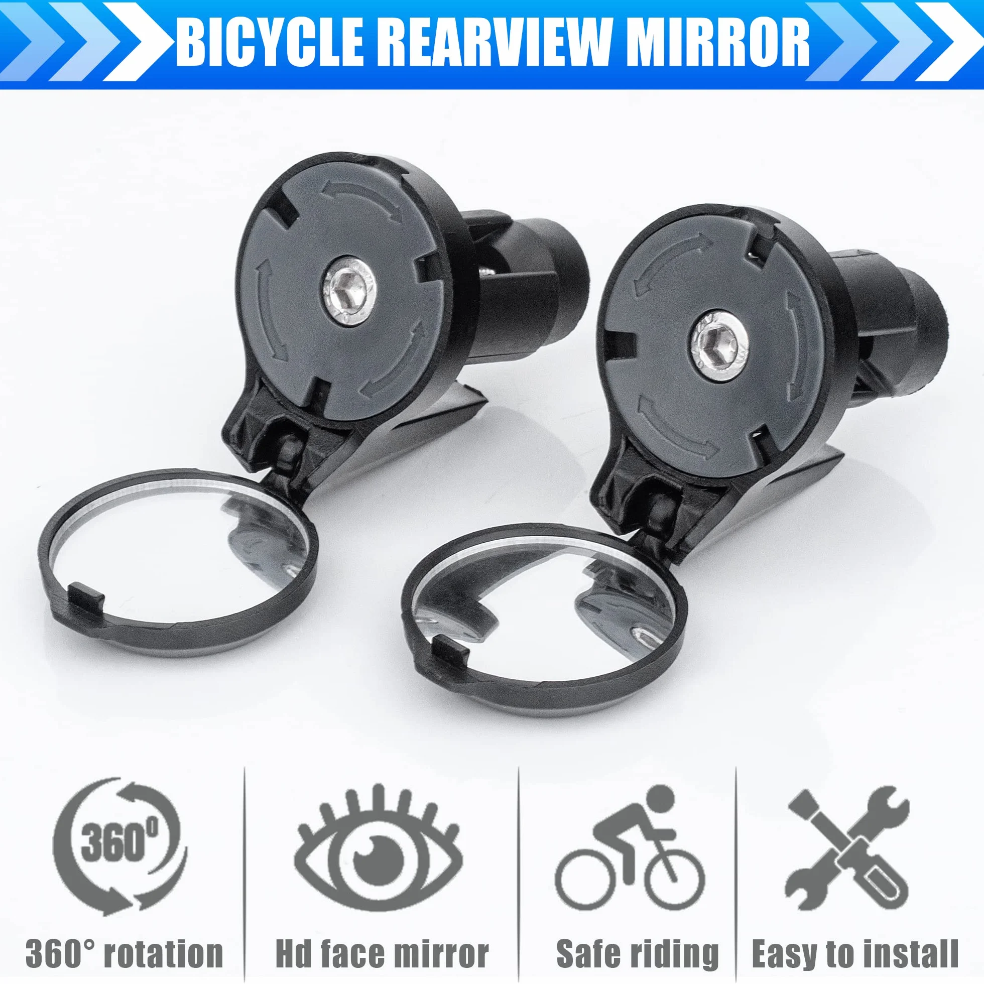 Miroir de rétroviseur pour extrémité de guidon en pack de 2 - Miroir de rétroviseur HD ajustable en verre convexe pour extrémité de barre de descente de vélo de route ou extrémité de guidon de vélo de