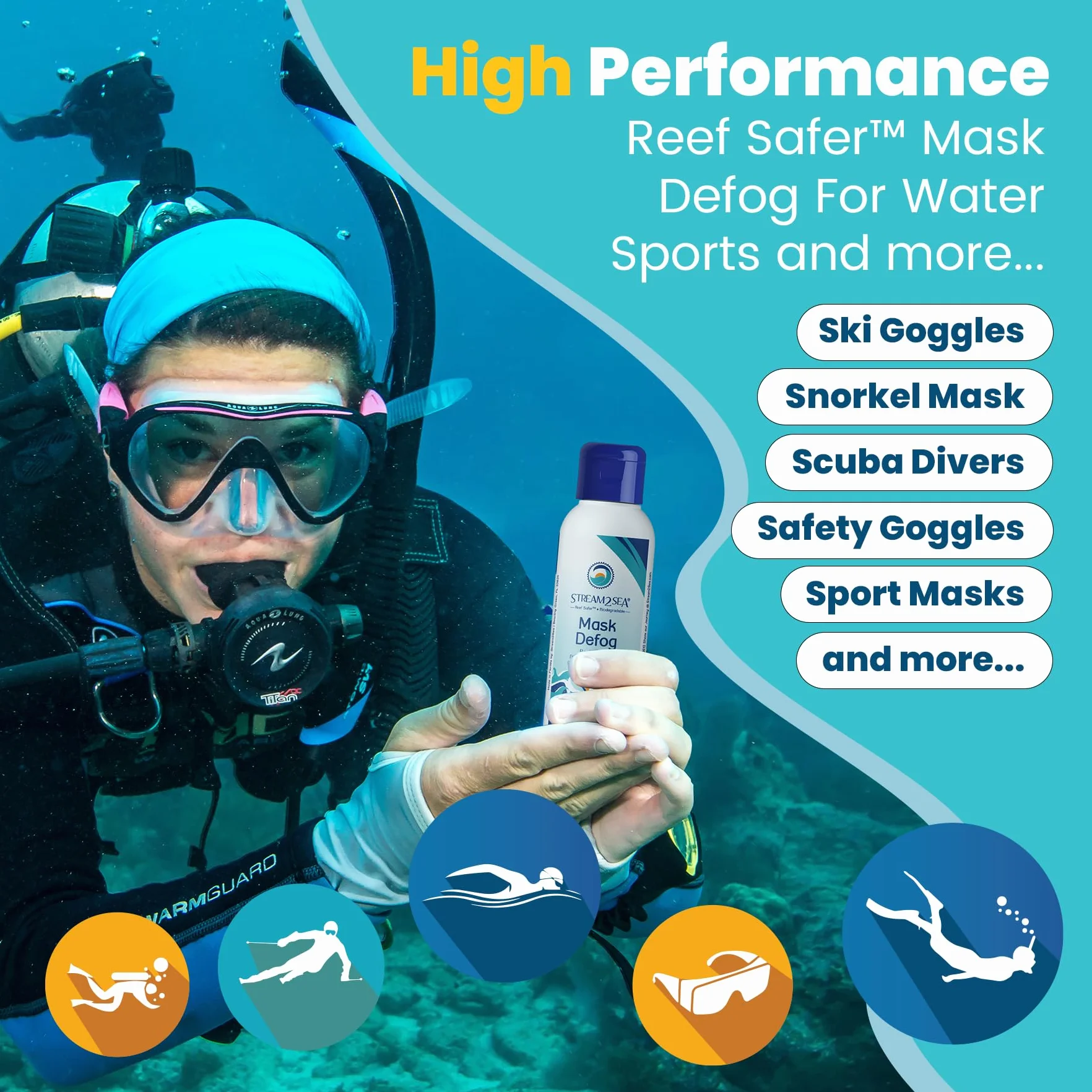 Reef Safe Spray anti-buée pour masques de plongée et lunettes de natation – Débuage des lunettes et masques
