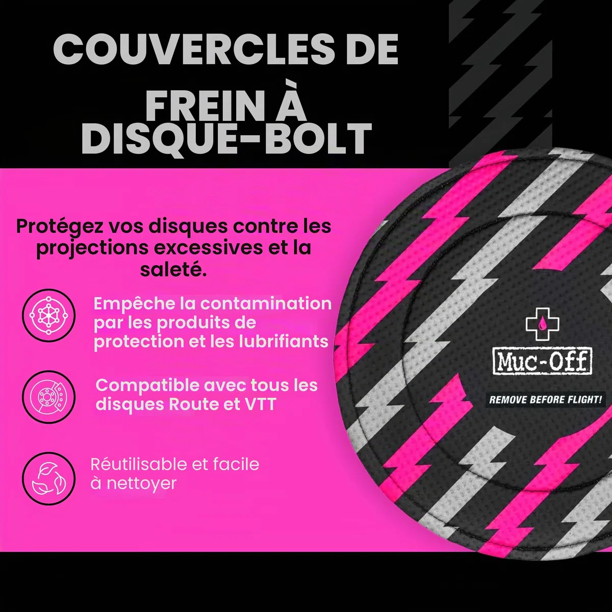Muc-Off Housses Frein à Disque Motifs Éclairs, Lot de 2 - Protections pour Frein à Disque de Vélo en Néoprène Lavable - Protège des Projections et des Dégâts en Déplacement