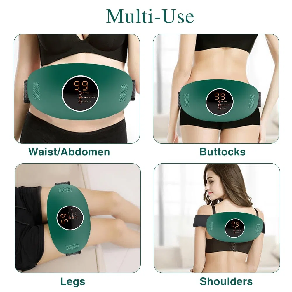 Masseur abdominal électrique sans fil, Ceinture De Massage du Ventre, Massage par vibrations à deux niveaux, idéal pour la maison, le bureau et les voyages (vert)