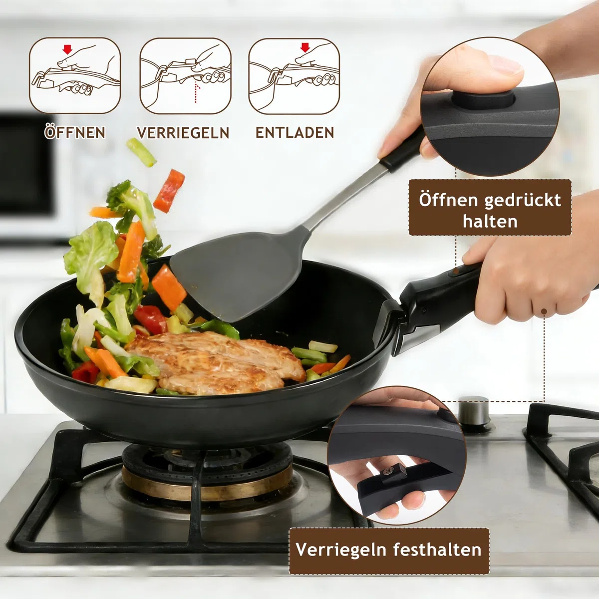 Poignée de poêle amovible - Capacité de charge de 10 kg - Poignées de casserole en bakélite - Montage à encliquetage antidérapant - Remplacement universel pour cuisine, camping-car, camping