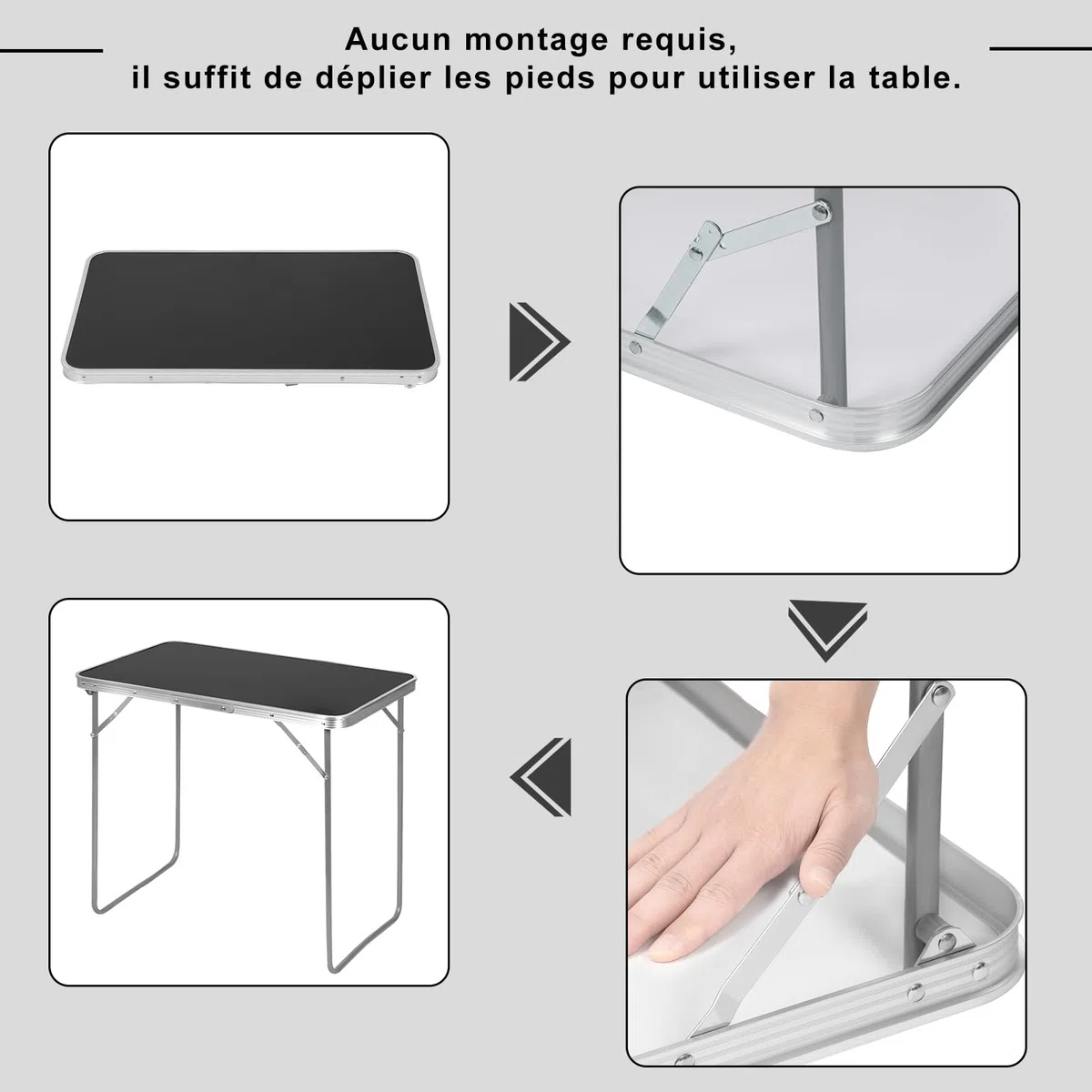 eSituro Table Pliante Camping, Table de Pique Nique avec Poignée, 80x50x70 cm, en Métal et MDF, Noir