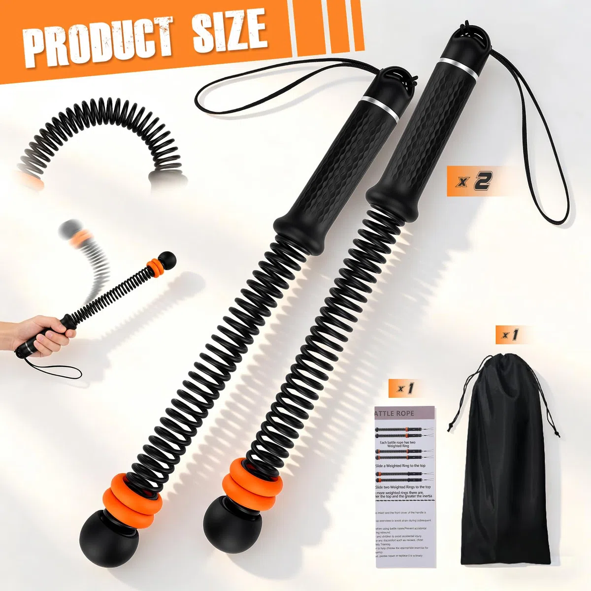 Corde de combat lestée, anneau de poids réglable, corde de fitness sans fil, âme en acier haute résistance, poignée ergonomique en caoutchouc souple, entraînement silencieux à domicile