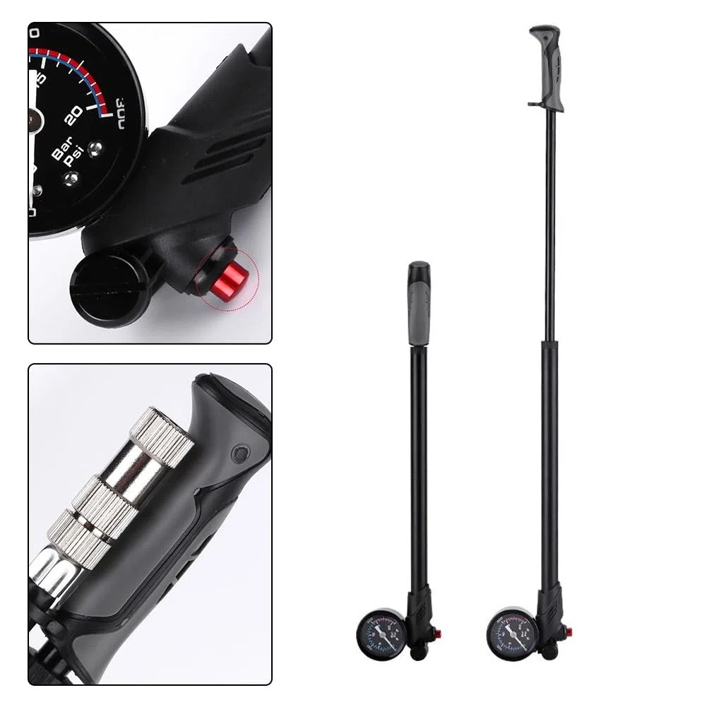 Pompe de choc haute pression pour fourche de vélo - Jauge visuelle 300 PSI en aluminium léger pour suspension pneumatique VTT (A)