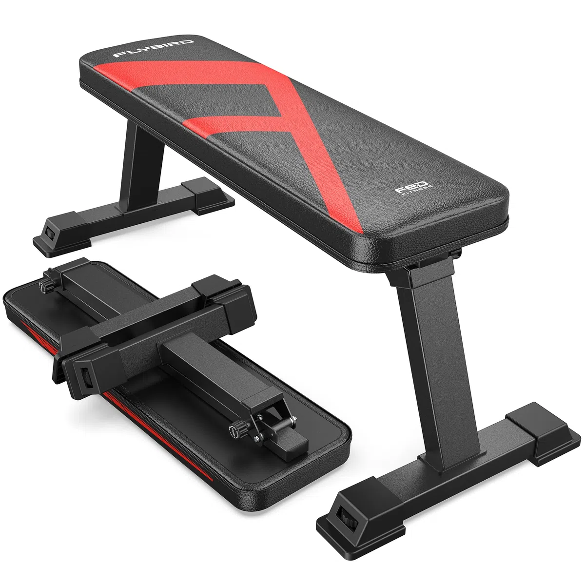 FLYBIRD Banc Plat, Banc Plat Pliable pour Haltères, Stable pour Tous Types d’Entraînement enForce & Développé Couché, Facile à Assembler pour Domicile, 300kg Capacité Max