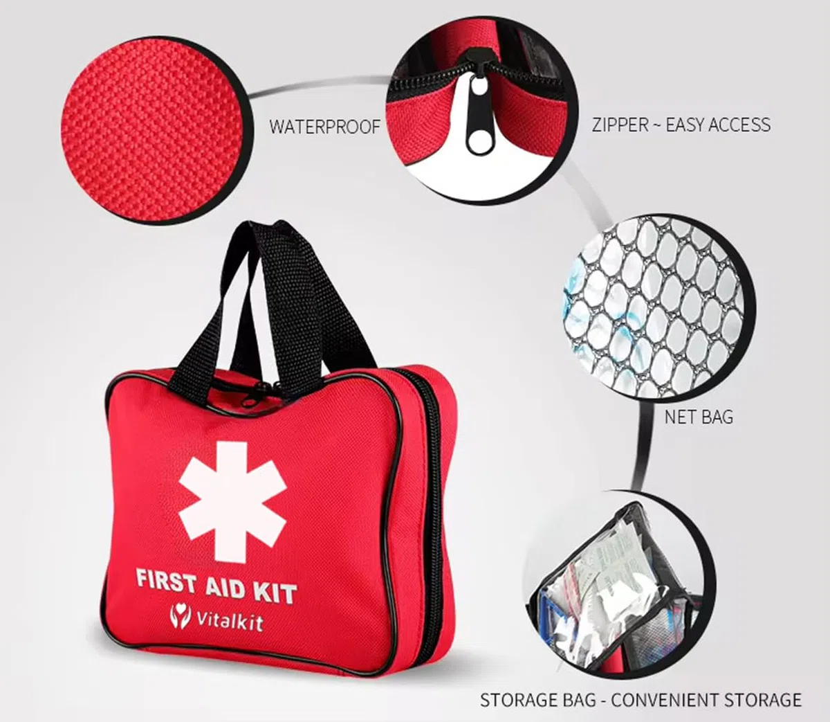 Kit 100 Pièces de Premiers Soins Trousse de secours complète pour la maison, travail, voiture, camping, randonnée - Trousse de Premiers Secours Compacte et Complète dans une Pochette de 19x16x5cm