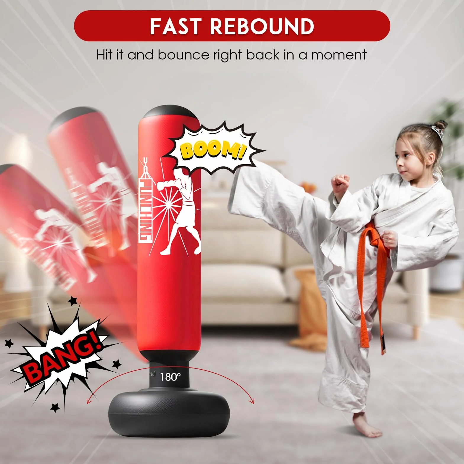 Qoosea Sac de Boxe Gonflable pour Enfants, 160cm Sac de Frappe sur Pied, Punching Ball avec Gants Formation avec Gants de Boxe, Cadeau Parfait pour Garçons et Filles 3 à 12 Ans