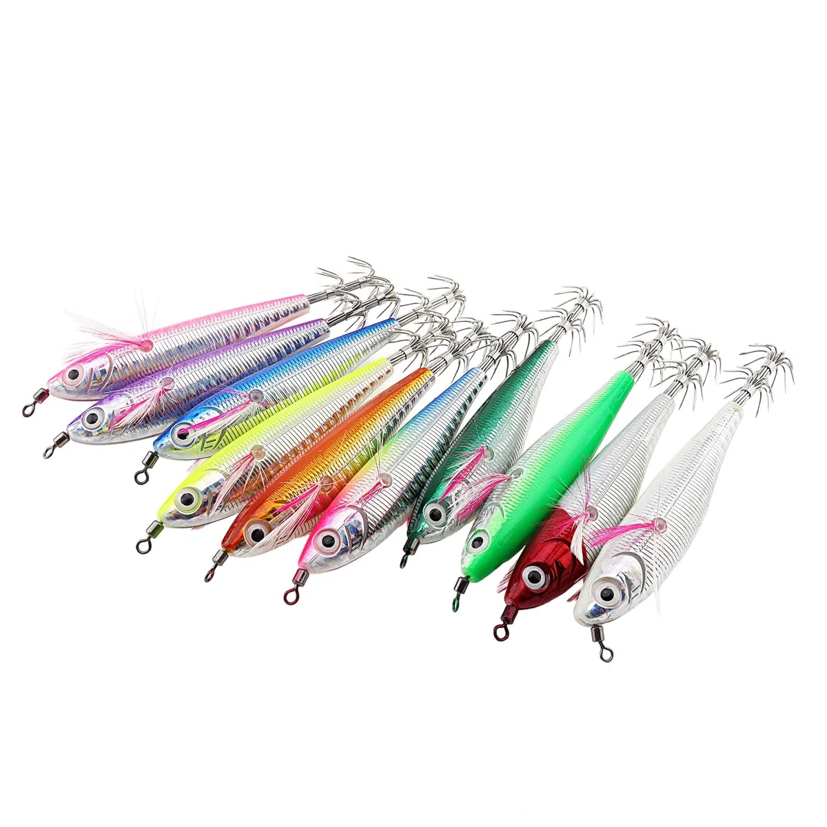 Lot de 10 leurres de pêche au calmar, leurres de pêche aux appâts durs pour crevettes, leurres de pêche au Poulpe aux crevettes pour la pêche au calmar de Poulpe de seiche