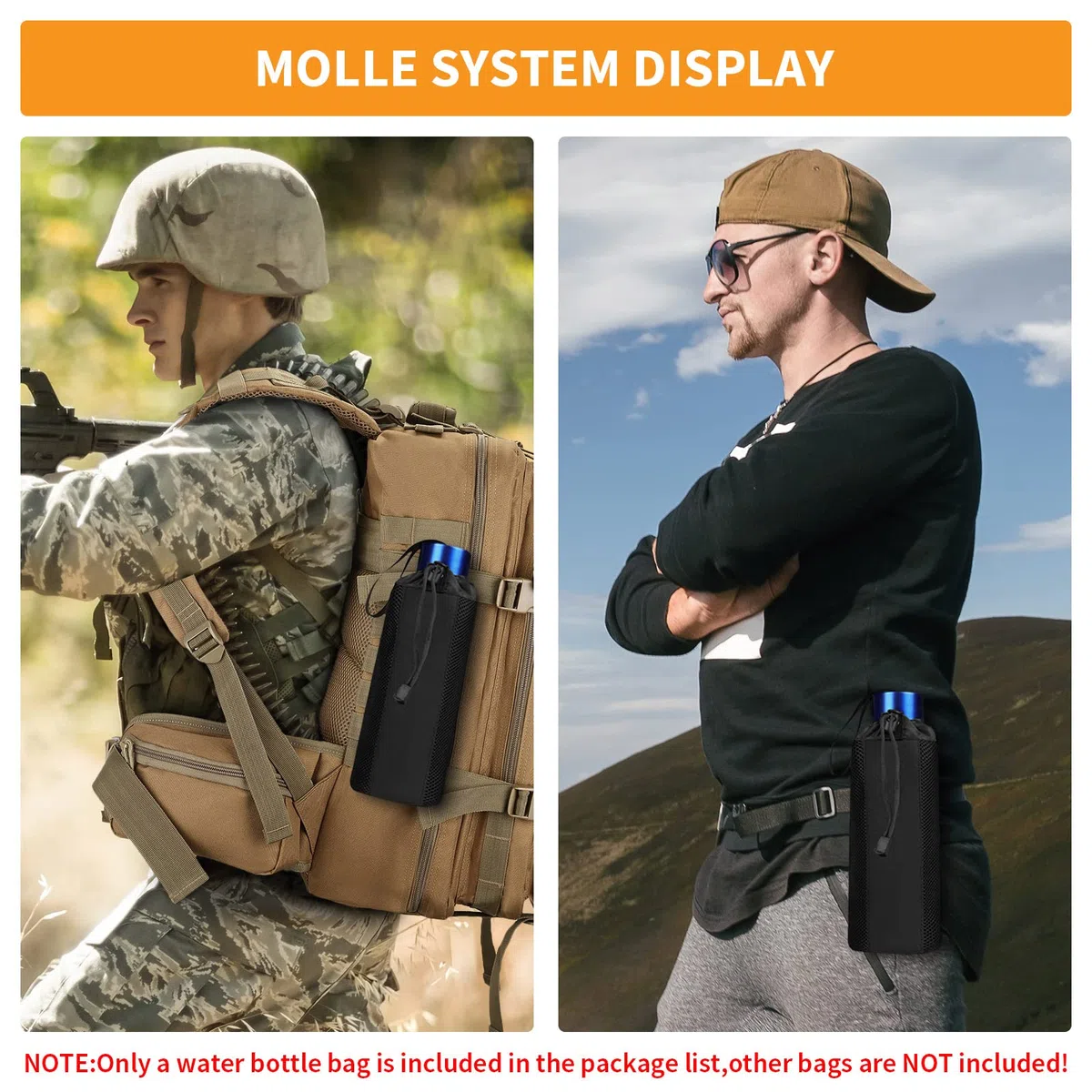 HUNTVP Sac de Bouteille d'eau Pochette Militaire Tactique Molle de Porte-Bouteille Réglable pour Camping Randonnée Escalade Cyclisme