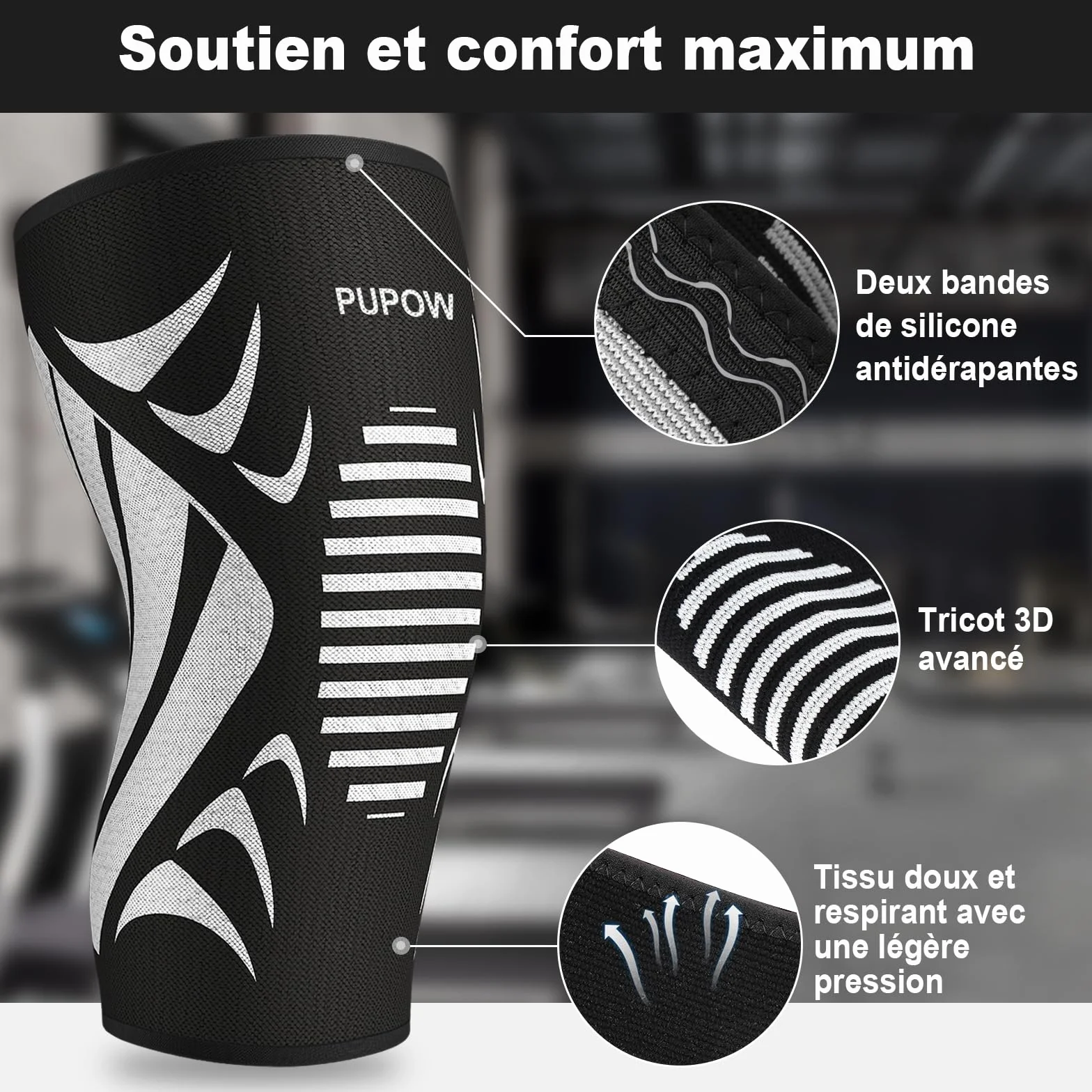 Genouillère Sport, 2 Pièces Genouillère Élastique Respirant, Genouillère de Compression Sports, Genouillère Rotulienne et Ligamentaire, Genouillere Arthrose Genou pour Volley-Ball, Course- M: 35-41CM