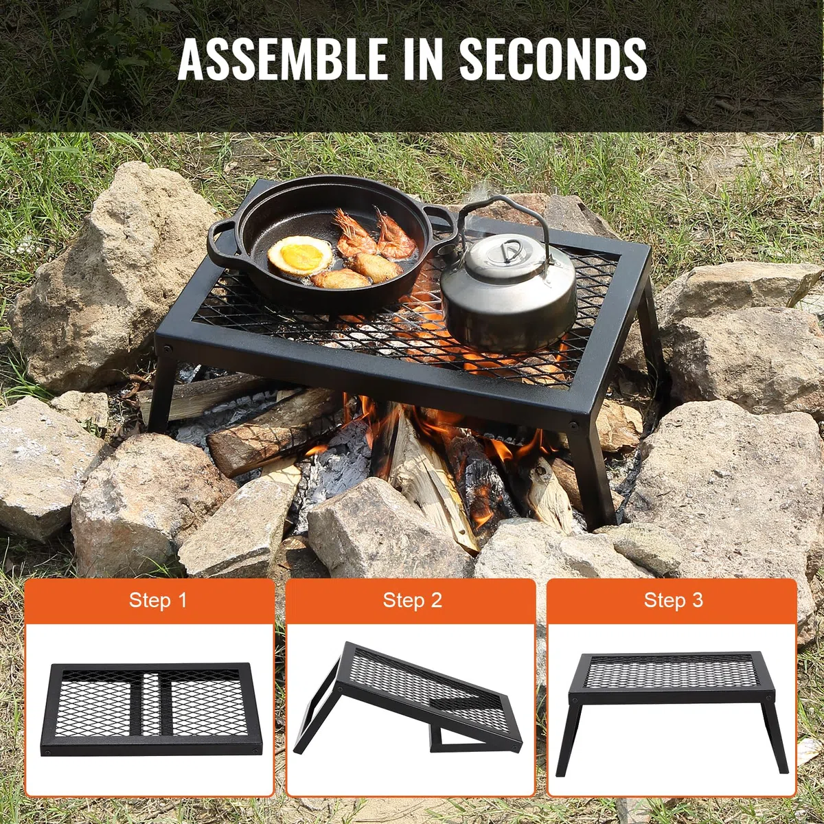 VEVOR Grille Pliante 458 x 305 x 205 mm Gril de Feu de Camp Portable en Acier Grille de Cuisson Pliable Charge 6 kg Stable avec Sac de Transport pour Foyer BBQ Pique-Nique Jardin Balcon Voyage Camping