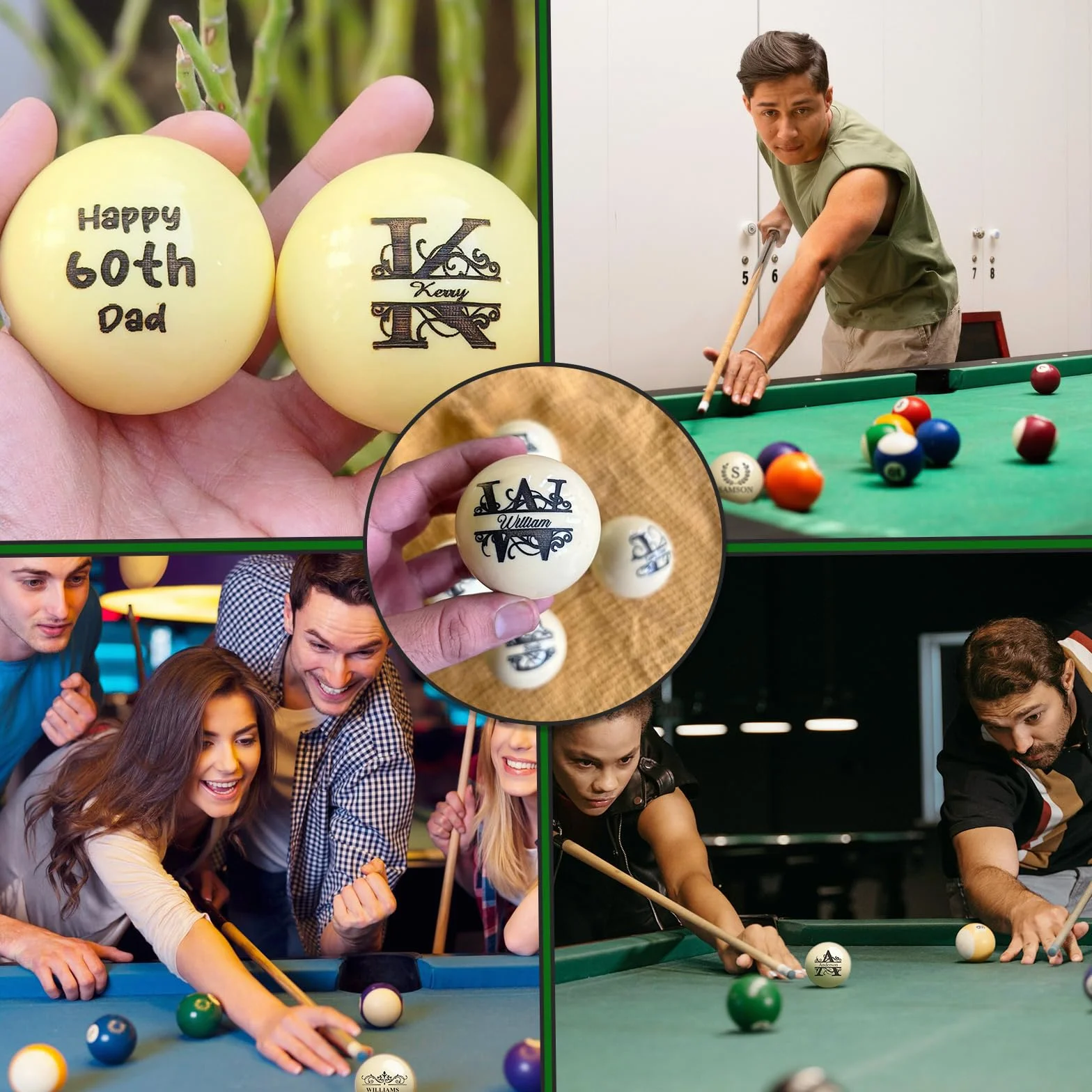 Boule de Billard personnalisée avec étui, Gravure de Texte ou Logo, Monogramme personnalisé, Cadeau d'anniversaire pour Papa, Mari, Amateur de Billard, Boule de 57 mm,