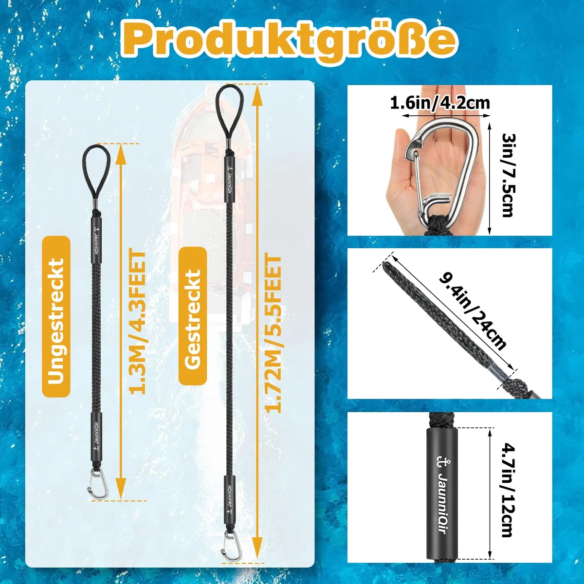 Lot de 2 lignes de station d'accueil Bungee pour bateau avec clip en acier inoxydable 316, accessoires de bateau, 122 cm, pour bateau, PWC, kayak, SeaDoo, Jetski, Ponton, bateau à moteur, amortisseur