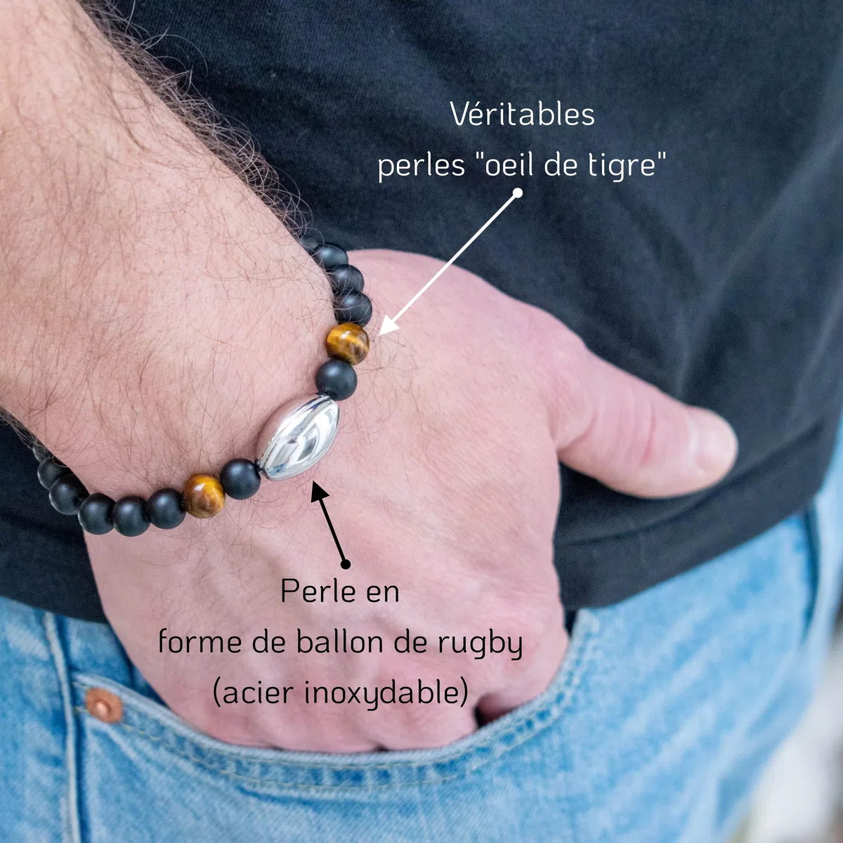 Ernestine - Bracelet Rugby homme - cadeaux fans de sport - idée cadeau fête des pères anniversaire Noël - accessoire hommes mode spécial et haute qualité - bijoux bracelets rugbyman