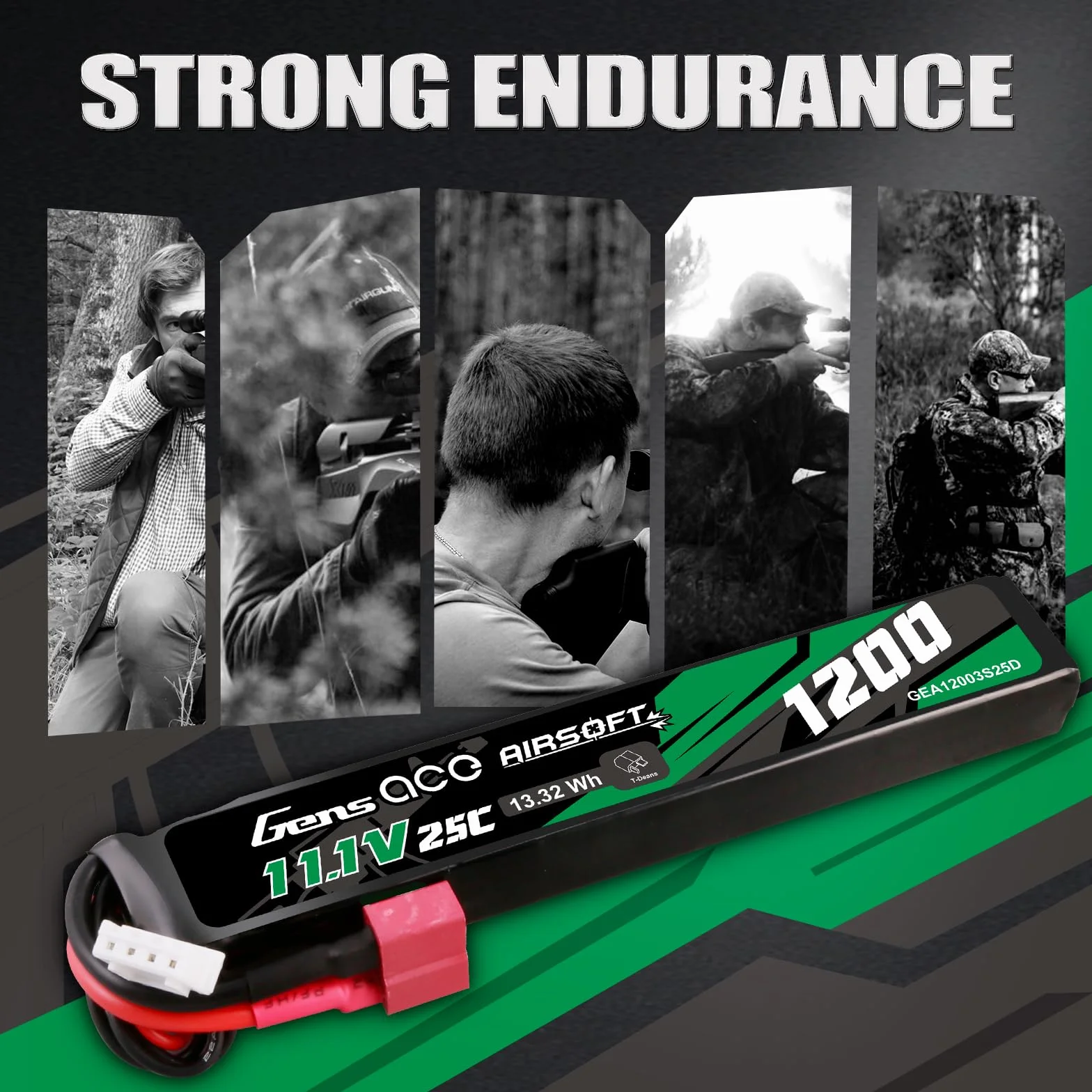 Gens ace 3S Batterie Lipo Airsoft 11,1V 1200mAh 25C 3S1P avec Connecteur T Deans, pour Répliques AEG M4 CM16 et Crosse Le