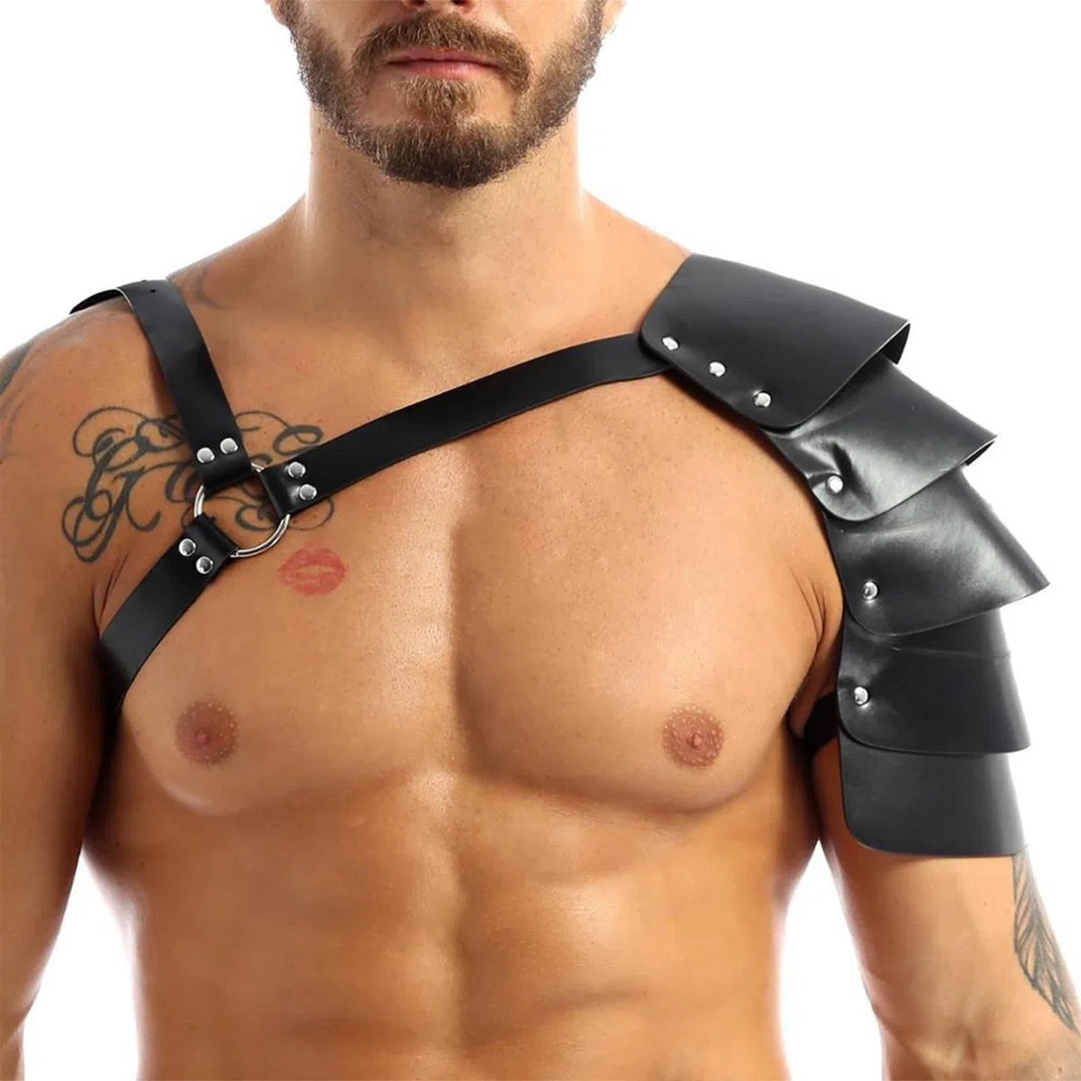 NICENEEDED Armure Médiévale à Épaule Unique Harnais de Chevalier Gladiateur en Cuir PU Armures D'Épaule Simples Réglables