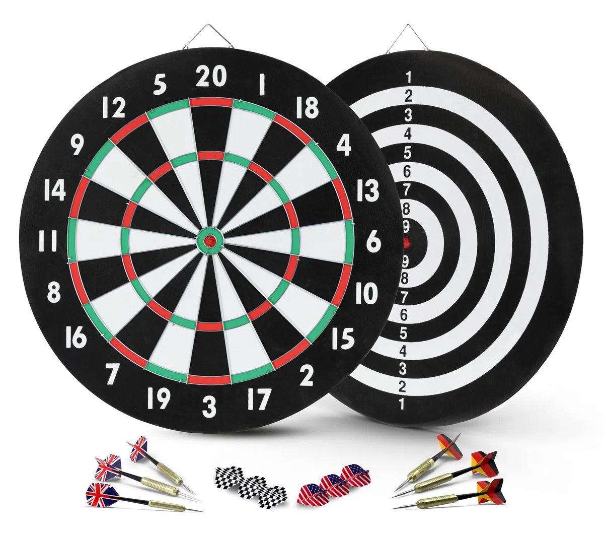 Stagecaptain DBP-1810 Bullseye Cible De Fléchettes en Papier avec Fléchettes - Cible Steeldarts pour Débutants en Paper Board - Cible Double Face - Cible avec 6 Fléchettes Et 4 Jeux De Plumes