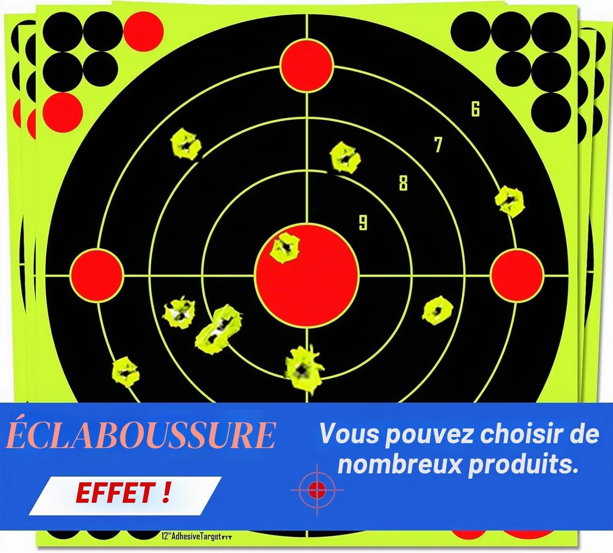 Lot de 25 cibles d'éclats 30,5 cm - Papier Autocollant - Cible de tir - Jaune Fluorescent Lors de l'impact - pour fusils, Pistolets, Airsoft, BB et Pistolets à pellets