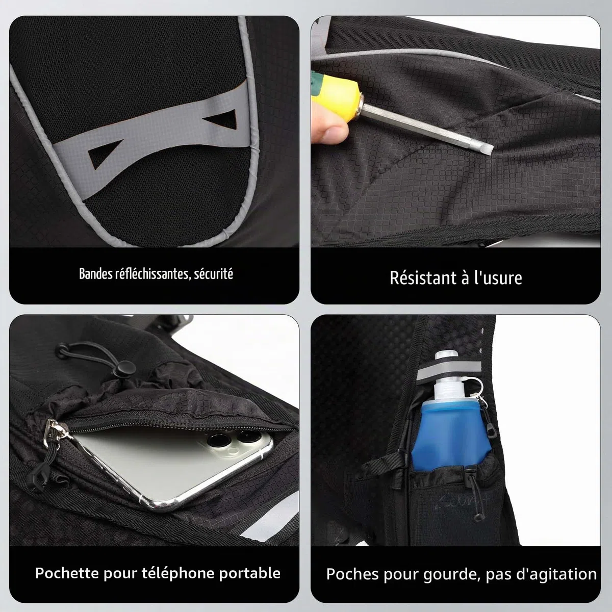 Sac à dos d'hydratation avec poche à eau, 2 l, gilet de course, pour homme et femme, ultra léger, pour la course, le marathon, le jogging, le cyclisme