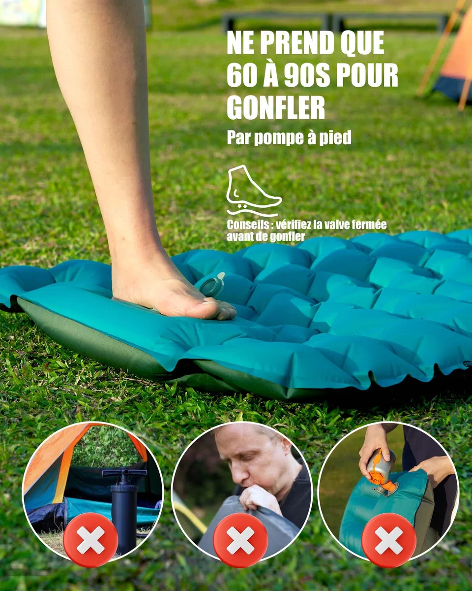 AKSOUL Matelas Pneumatique De Camping Auto-Gonflant: Grand Matelas Gonflable Extérieur Ultra-Léger Épais, Auto-Gonflable Matelas D'Isolation Thermique Pliable pour Tente Trekking Plage