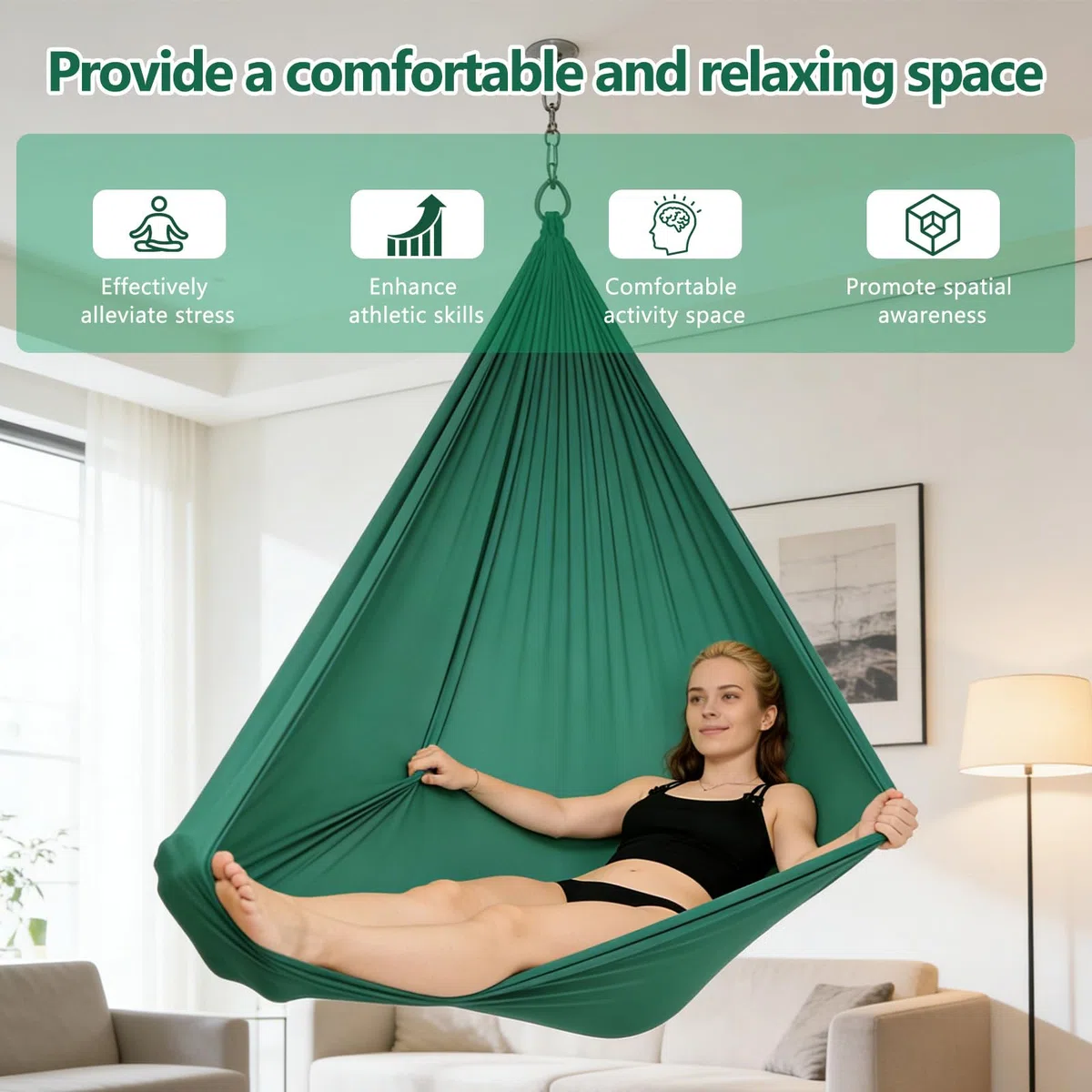 Hamac Yoga Aérien 280x150 cm, Ensemble de Suspension pour Yoga Aérien, Charge Maximale 200KG, Anti-Gravité, Hamac Exterieur avc Sangle d'Extension un Mousqueton, Adapté à l'intérieur et à l'extérieur