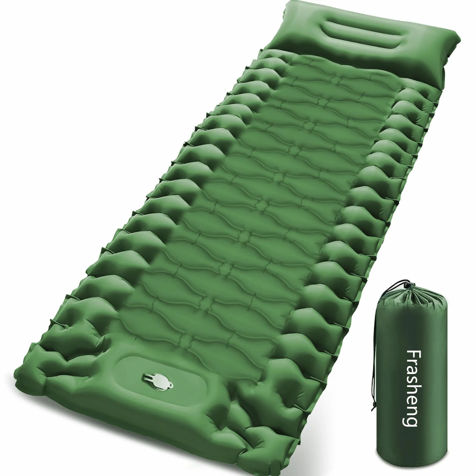 Frasheng Matelas de camping auto-gonflant - Ultra léger et imperméable - Matelas de camping avec pompe à pied et coussin pour l'extérieur - Vert